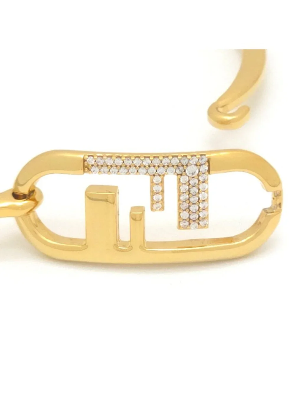 Fendi O'Lock Bracelet M Bangle Crystal Gold Metal